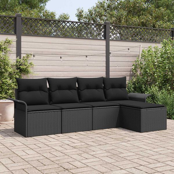 vidaXL Garden Sofa Set with Cushion 5 pcs Black Poly Rattan