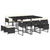 vidaXL 11 Piece Garden Dining Set with Cushions Black Poly Rattan
