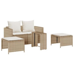 vidaXL 5 Piece Garden Sofa Set with Cushions Stackable Beige Poly Rattan