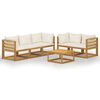 vidaXL 6 Piece Garden Lounge Set with Cushion Cream Solid Acacia Wood