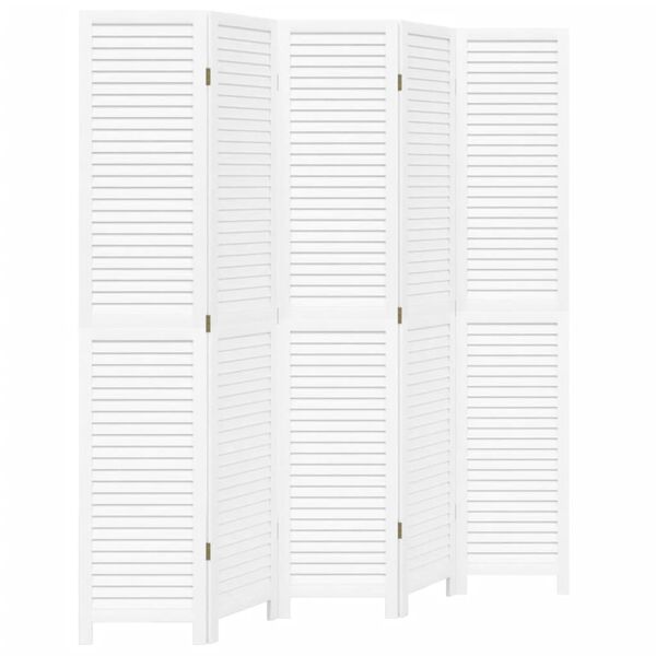 vidaXL Room Divider&nbsp;5 Panels White Solid Wood Paulownia