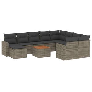 vidaXL 11 Piece Garden Sofa Set with Cushions Grey Poly Rattan