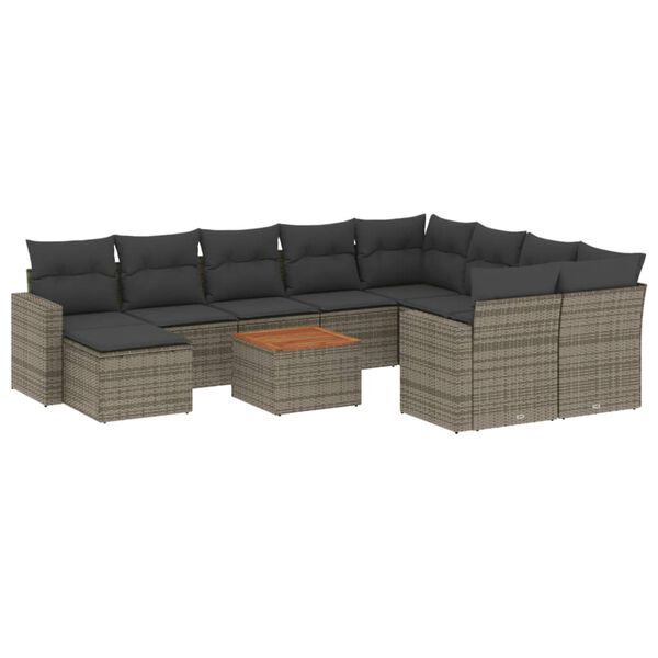 vidaXL 11 Piece Garden Sofa Set with Cushions Grey Poly Rattan