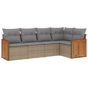 vidaXL 5 Piece Garden Sofa Set with Cushions Beige Poly Rattan