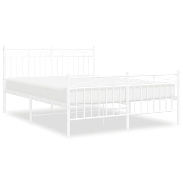vidaXL Metal Bed Frame without Mattress with Footboard White 135x190cm