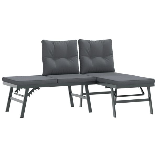 vidaXL 5 Piece Garden Bench Set with Cushions Black Powder-coated Steel