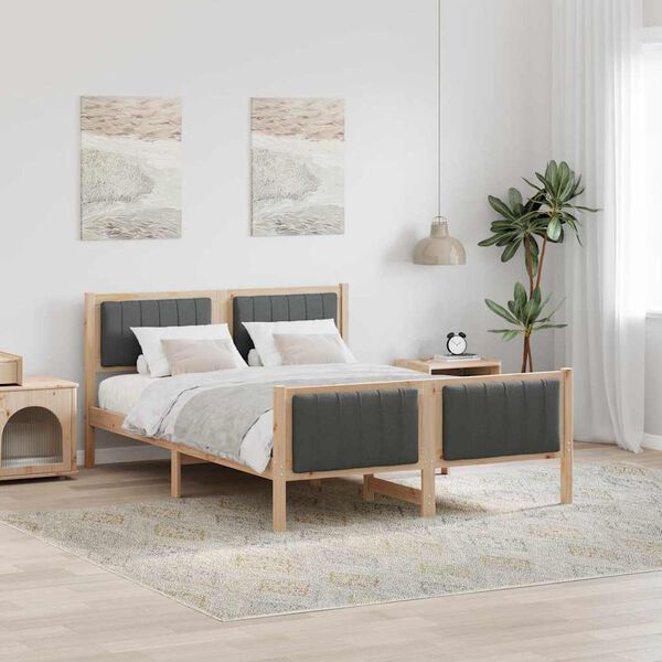 vidaXL Bed frame Brown and dark grey 135 x 190 cm Solid pine wood