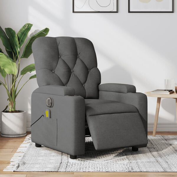vidaXL Electric Massage Recliner Chair Dark Grey Fabric