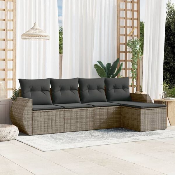 vidaXL 5 Piece Garden Sofa Set with Cushions Grey Poly Rattan