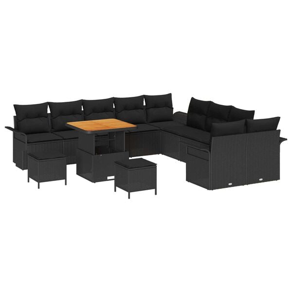 vidaXL Garden Sofa Set with Cushion with Storage 13 pcs Black