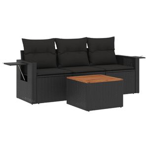 vidaXL 4 Piece Garden Sofa Set with Cushions Black Poly Rattan