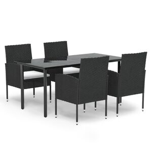 vidaXL 5 Piece Garden Dining Set with Cushions Black Poly Rattan
