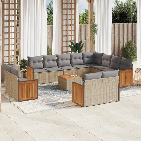 vidaXL 13 Piece Garden Sofa Set with Cushions Beige Poly Rattan