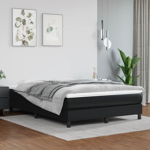 vidaXL Box Spring Bed with Mattress Black 153x203 cm Queen Size Faux Leather