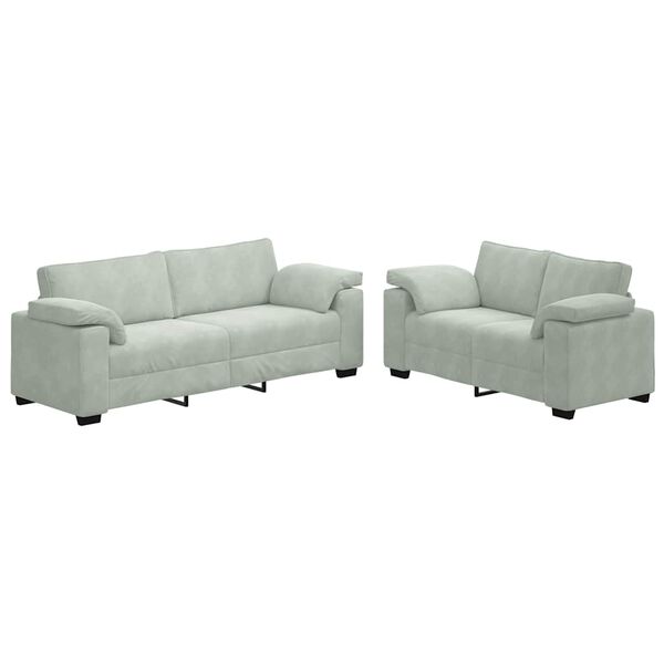 vidaXL 2 Piece Sofa Set with Cushions Light Grey Velvet