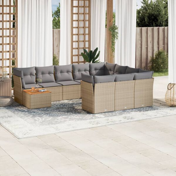 vidaXL 11 Piece Garden Sofa Set with Cushions Mix Beige Poly Rattan