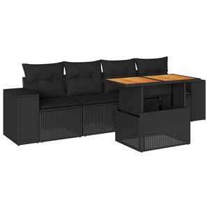 vidaXL 5 Piece Garden Sofa Set with Cushions Black Poly Rattan