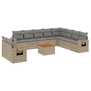 vidaXL 11 Piece Garden Sofa Set with Cushions Beige Poly Rattan
