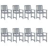 vidaXL Garden Chairs with Cushions 8 pcs Solid Acacia Wood Grey