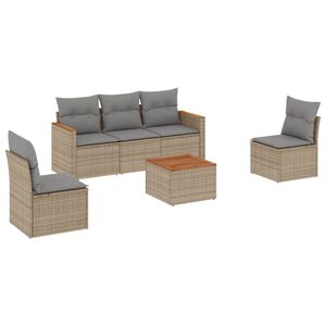 vidaXL 6 Piece Garden Sofa Set with Cushions Mix Beige Poly Rattan