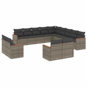 vidaXL 13 Piece Garden Sofa Set with Cushions Grey Poly Rattan