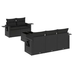 vidaXL 6 Piece Garden Sofa Set with Cushions Black Poly Rattan