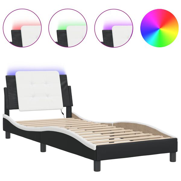 vidaXL Bed Frame with LED without Mattress "Zadar" Black and White 90x190 cm