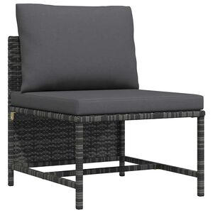 vidaXL Sectional Middle Sofa with Cushions Grey Poly Rattan