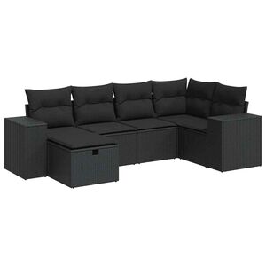 vidaXL 6 Piece Garden Sofa Set with Cushions Black Poly Rattan