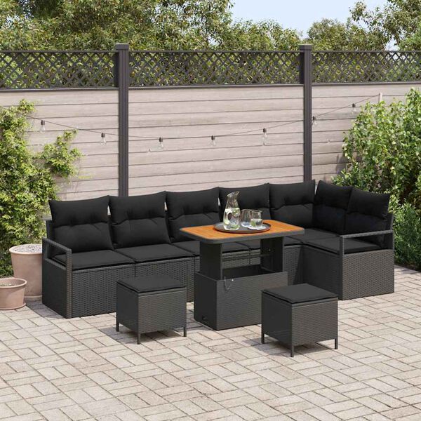 vidaXL Garden Sofa Set with Cushion with Storage 9 pcs Black