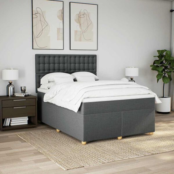 vidaXL Box Spring Bed with Mattress Dark Grey Double Fabric
