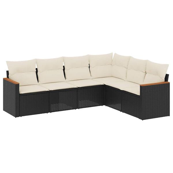 vidaXL 6 Piece Garden Sofa Set with Cushions Black Poly Rattan