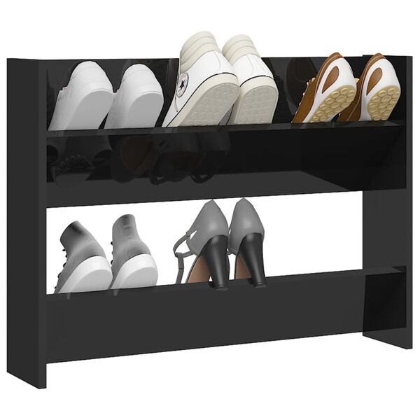 vidaXL Wall Shoe Cabinet High Gloss Black 80x18x60 cm Engineered Wood