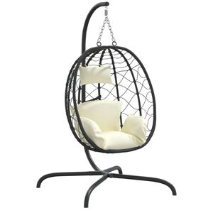 vidaXL Hanging Egg Chair with Cushion Cream White Poly Rattan&Steel