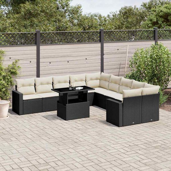 vidaXL 11 Piece Garden Sofa Set with Cushions Black Poly Rattan