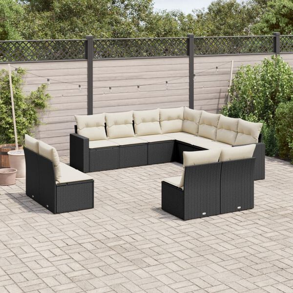 vidaXL 11 Piece Garden Sofa Set with Cushions Black Poly Rattan