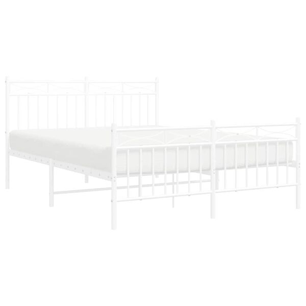 vidaXL Metal Bed Frame without Mattress with Footboard White 135x190cm