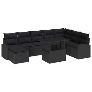 vidaXL Garden Sofa Set with Storage 9 pcs Black Poly rattan