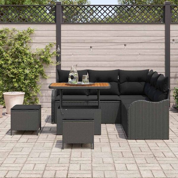 vidaXL Garden Sofa Set with Cushion 8 pcs Black Poly Rattan