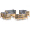 vidaXL 9 Piece Garden Lounge Set with Grey Cushions Pinewood