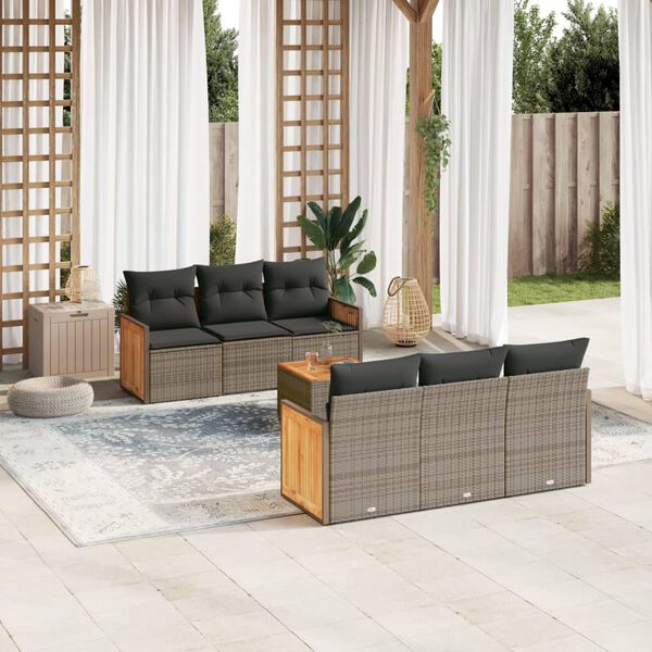 vidaXL 7 Piece Garden Sofa Set with Cushions Grey Poly Rattan