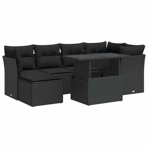 vidaXL 7 Piece Garden Sofa Set with Cushions Black Poly Rattan