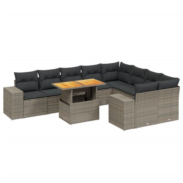 vidaXL 10 Piece Garden Sofa Set with Cushions Grey Poly Rattan