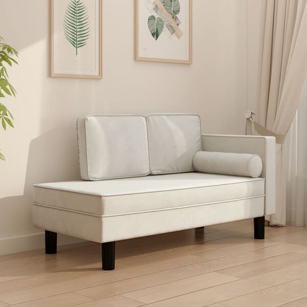 vidaXL Chaise Lounge with Cushions and Bolster Cream Velvet