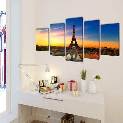 Canvas Wall Print Set Eiffel Tower 100 x 50 cm