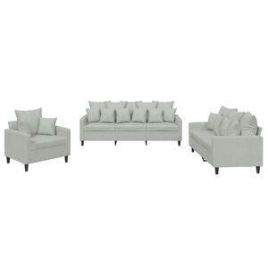 vidaXL 3 Piece Sofa Set with Cushions Light Grey Velvet