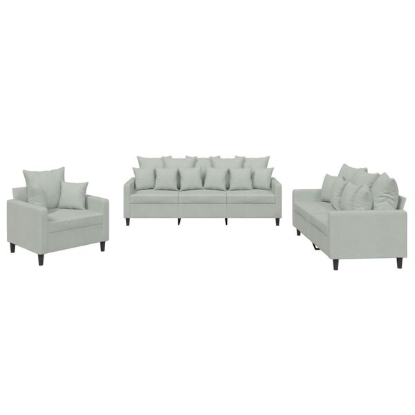 vidaXL 3 Piece Sofa Set with Cushions Light Grey Velvet