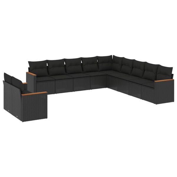 vidaXL 11 Piece Garden Sofa Set with Cushions Black Poly Rattan