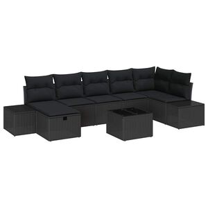 vidaXL Garden Sofa Set with Cushion 8 pcs Black Poly Rattan