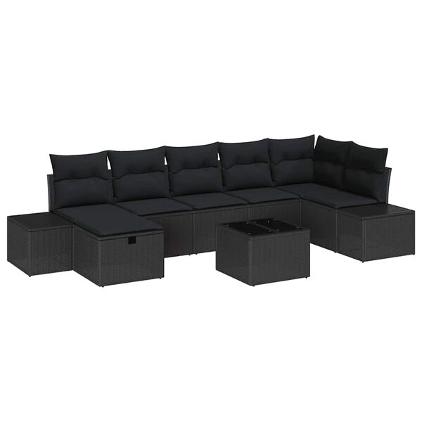 vidaXL Garden Sofa Set with Cushion 8 pcs Black Poly Rattan
